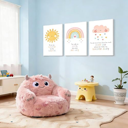 NCCXNCC 3Pcs Cute Pink Children's Bedroom Canvas Wall Art 12x16 Inch Frame - color: Rainbow Children's Room, size: 12×16inch