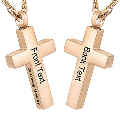 Cremation Cross Necklace for Ashes Stainless Steel Cross Urn Necklace Ashes Holder Memorial Jewelry-In Loving Memory - color: Rose-Gold, style: Customize