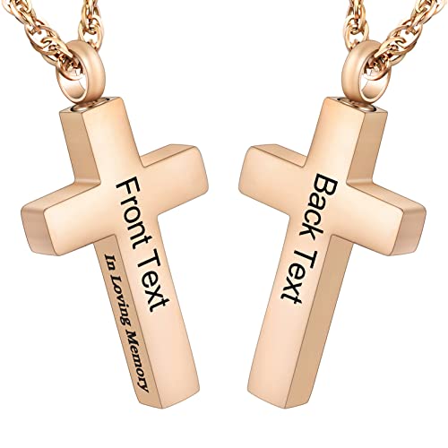 Cremation Cross Necklace for Ashes Stainless Steel Cross Urn Necklace Ashes Holder Memorial Jewelry-In Loving Memory - color: Rose-Gold, style: Customize