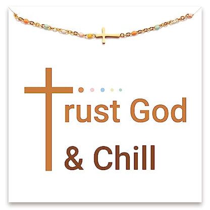 STORYJEWELLERY Christian Gifts for Women, Religious Confirmation and Baptism Gifts, Cross Bracelet for Women, Easter Gift, Encouragement Presents, Christian Jewelry - color: Trust God & Chill