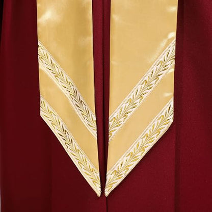Unisex Maroon Choir Robe with Gold Satin Stole V-neck - size: 45