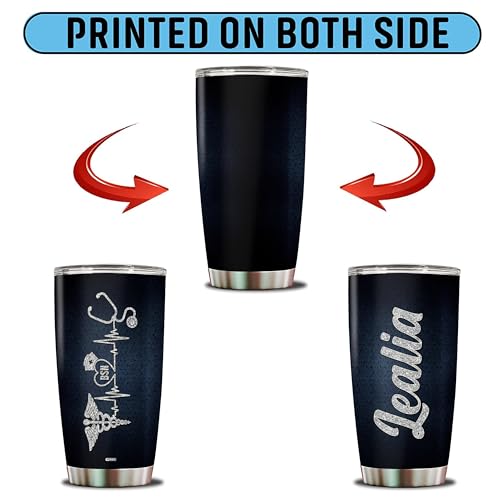 Personalized Nurse Tumbler Gifts for Women Heartbeat Stethoscope Nurses Travel Cup Coffee Mug Appreciation Gift for Nurse Insulated Stainless Steel 20oz With Lid - color: BSN