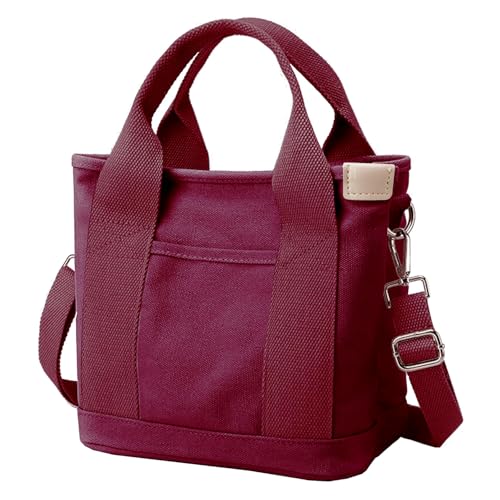 Canvas Tote Bag for Women,Small Totes Bags with Zipper Crossbody Purse with Pockets Large Shoulder Handbag,2 Sizes - color: Burgundy, size: Small