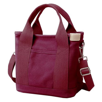 Canvas Tote Bag for Women,Small Totes Bags with Zipper Crossbody Purse with Pockets Large Shoulder Handbag,2 Sizes - color: Burgundy, size: Small
