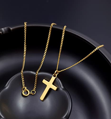 Cross Necklace for Women Stainless Steel Small Cross Pendant with Cuban Chain Simple Faith Jewelry for Men Women 14-22 Inches - color: Gold-plated, style: 14inch