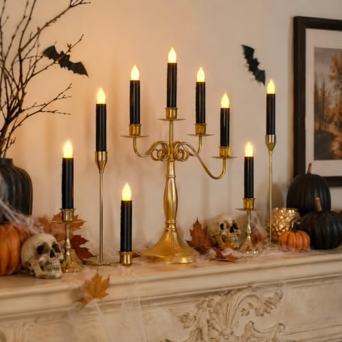 Lezonic 12Pcs Floating Candles with Wand and Remote, Magic Black Flameless Candles Battery Operated, Flikering Hanging LED Taper Candlesticks Halloween Decorations, 0.8" x 6" - color: 12pcs(Wand & Remote)