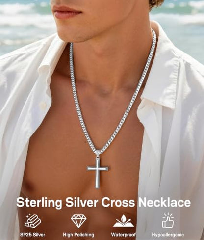 5mm 925 Sterling Silver Cross Necklace for Men 18 20 22 24 26 Inch - color: Silver, size: 22 Inches