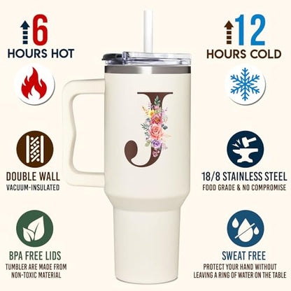 Personalized Mothers Day Gifts, Personalized Gifts for Women, Custom Mother's Day, Birthday Gift For Grandma, Mom, Wife, Friend, Sister, Coworker, Monogrammed Tumbler 40oz with Lid and Straw - color: J