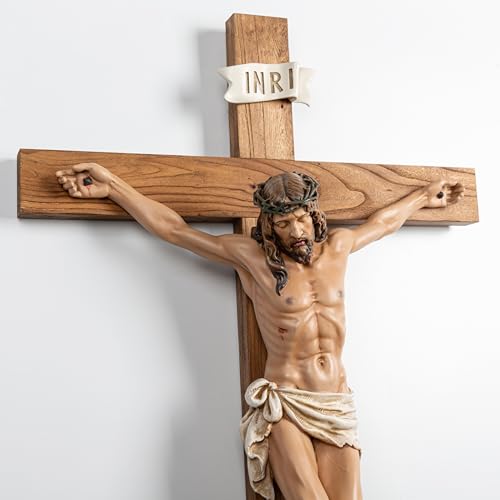 BC Catholic Large Crucifix Wall Cross, 37.8"H Jesus Christ Cross for Altar - size: 37.8"L x 20.9"W