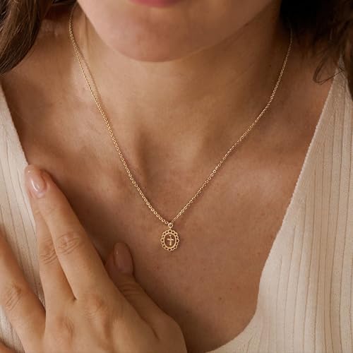 Cross Necklace for Women,Dainty 14k Gold Plated Pendant Necklaces - color: Gold-10