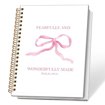 Coquette Pink Bow Christian Spiral Notebook Journal, Psalm 139:14 Bible Scripture Journal for Women, Christian Religious Gifts for Women, Church Notes Notebooks, 5.5x8.3 Inch - color: 01-psalm 139:14