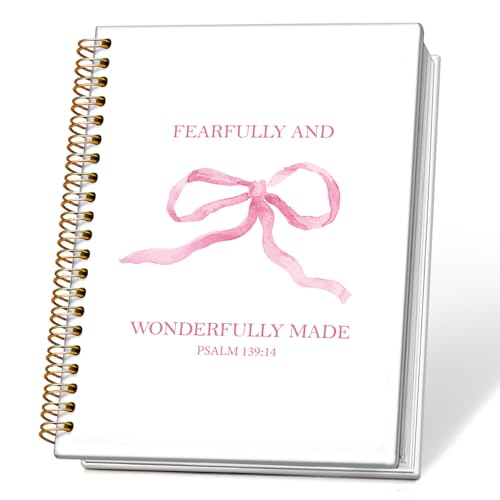Coquette Pink Bow Christian Spiral Notebook Journal, Psalm 139:14 Bible Scripture Journal for Women, Christian Religious Gifts for Women, Church Notes Notebooks, 5.5x8.3 Inch - color: 01-psalm 139:14
