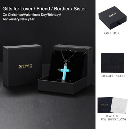 Lapis Lazuli/Amethyst Cross Necklace for Men Waterproof and Sweat-Resistant Suitable for both men and women With Adjustable Box Chain Christian Jewelry Father Day Gifts for Men - color: Black&Sky Blue