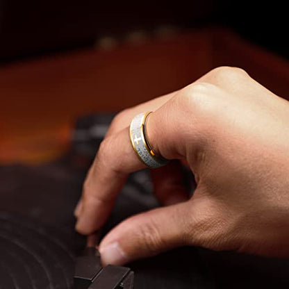 King Will 8mm Black/Gold/Silver Prayer Stainless Steel Ring - color: Gold & Silver