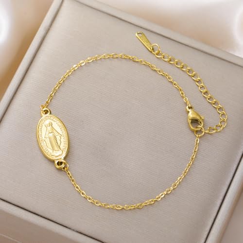 VASSAGO Virgin Mary Bracelet for Women Men Double-Sided Virgen de Guadalupe Rosary Bracelet Medal Handmade Braided Rope Catholic Christian Religious Jewelry Gift - color: Gold 1