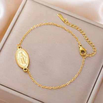 VASSAGO Virgin Mary Bracelet for Women Men Double-Sided Virgen de Guadalupe Rosary Bracelet Medal Handmade Braided Rope Catholic Christian Religious Jewelry Gift - color: Gold 1