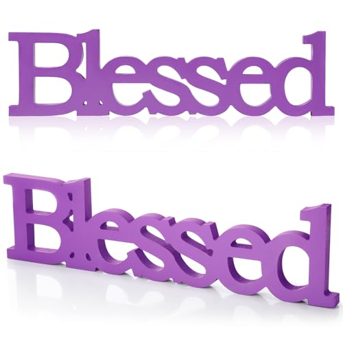 Blulu Blessed Letter Table Sign Wooden Blessed Standing Sign,Purple - color: Purple