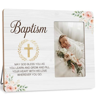 Baptism Picture Frame, Religious Wood Photo Frame, Christian Gift for Baptism, Christening, 4x6 Photo - color: White 3