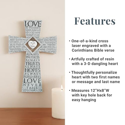 Let’s Make Memories Personalized Love Is Patient Cross - For Weddings, Anniversaries, Couples - Wedding Prayer - Customize Message - 12”Hx8”W - style: Love is Patient