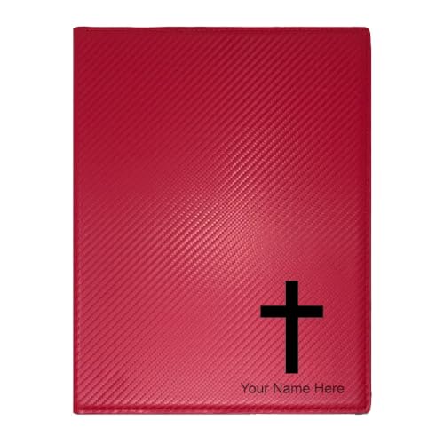 LaserGram Large 9.5" X 12" Portfolio Notepad, Christian Cross, Personalized Engraving Included (Carbon Fiber Red) - color: Carbon Fiber Red, size: Large 9.5 X 12