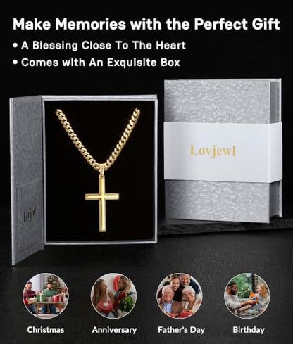 925 Sterling Silver Cross Necklace for Men, 18k Gold Plated Sterling Silver Cross Necklace with 5mm Durable Stainless Steel Cuban Link Chain for Men, 18 20 22 24 26 Inch - color: Gold Cross Pendant