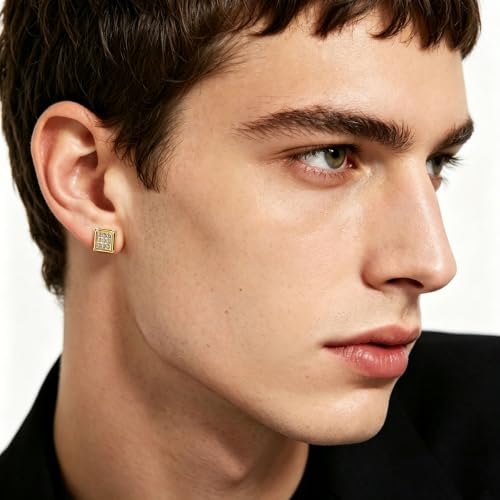 NEWITIN 12 Pairs Silver Earrings for Men Women Halo Stud Earring Set - color: Gold A