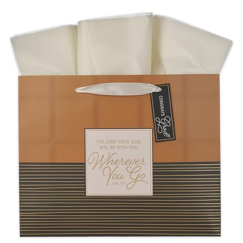 Christian Art Gifts Large Grad Gift Bag with Tissue Paper, Wherever You Go - color: Wherever You Go/Brown & Charcoal, style: Large Landscape