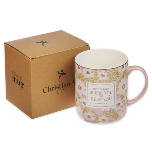 Christian Art Gifts Bless You and Keep You Ceramic Coffee Mug for Women - color: Lord Bless You/Pink Floral