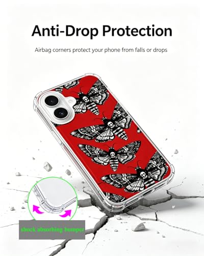 Moth Skull Phone Case Compatible with iPhone 17, Red Horror Butterfly Phone Cover for iPhone 17 - color: Moth Skull
