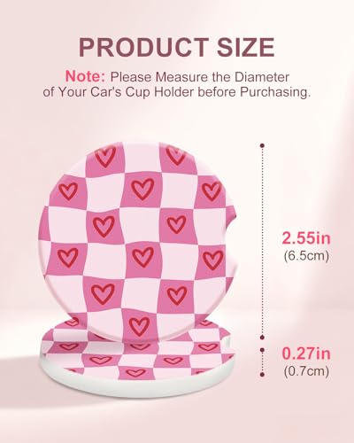 Swooflia 2 Pack Absorbent Ceramic Car Coasters for Women - color: Wavy Pink Checkered