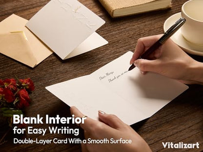 Vitalizart Embossed Thank You Cards with Envelopes 16 Pack 4.3" x 5.5" - color: White Set, size: 16 pcs