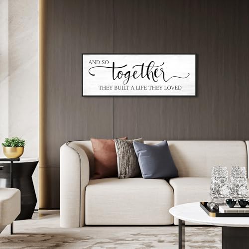 And So Together They Built A Life They Loved Sign Wall Decor: Farmhouse Master Bedroom Wall Art Above Bed,32''×12'' Large Framed Canvas Bedroom Signs Modern Guest Room Living Room Hanging Plaque - color: And So Together They Built a Life They Loved, size: