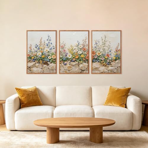 CHDITB 3D Textured Bright Wildflower Wall Art,Natural Spring Flower Decor - color: 3d Vintage Wildflower Wall Art (Large), size: 24"L x 36"W