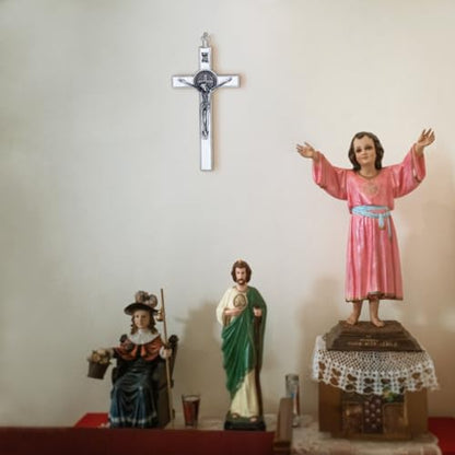 KOMI 7.5" Metal Crucifix Wall Cross with White Enamel Catholic Jesus Cross - color: White-Silver