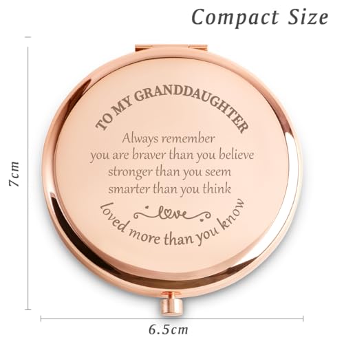 Personalized Gifts for Granddaughter, Custom Granddaughter Gifts for Birthday, Engraved Compact Mirror, Mothers Day Basket Stuffers - color: Granddaughter - Braver,stronger,smarter,loved