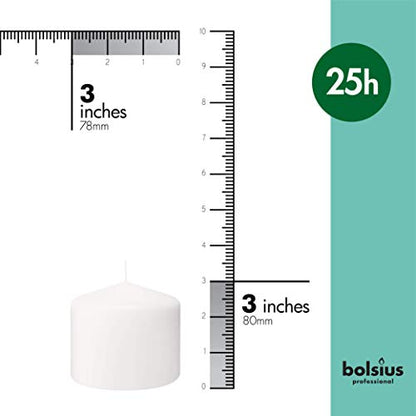 BOLSIUS 6 White Pillar Candles Bulk - 3x3 Inches Candle Set - 25+ Hours Clean Burning - No Palm Oil - 0% Animal Fat - Premium European Quality - Unscented Dripless Dinner Pillars - size: 3x3 Inches, style: 6 Count