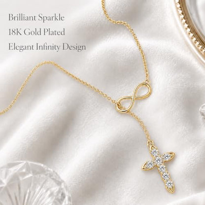 Cross Necklace 18k Gold Plated Christian Faith Jewelry Gift for Women - color: Infinity-Gold