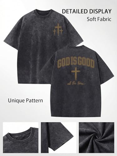 Eatbook Christian Shirts for Men Women Jesus Faith Oversized Acid Wash Tops - color: Darkgray God, size: Medium