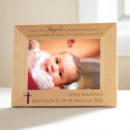 Lifetime Creations Marco de Foto Personalizado para Bautizo – Regalo de Bautismo Grabado para Niño o Niña, Recuerdo de Bautizo, Marco de Madera Dura con Grabado, Hecho en EE.UU. (Foto 5x7 Horizontal) - color: Personalizado - Bautizo (en Español), size: 5"