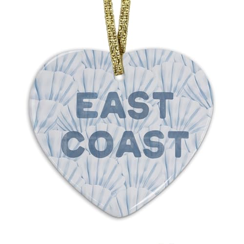 Blue Seashell Coastal Beach Ornament, Preppy Beach Hanging Heart Ornaments for Christmas Tree Holiday Party Decorations, Coastal Beachy East Coast Decorative Ornaments Keepsake TCP - color: Coast-blue-east Coast
