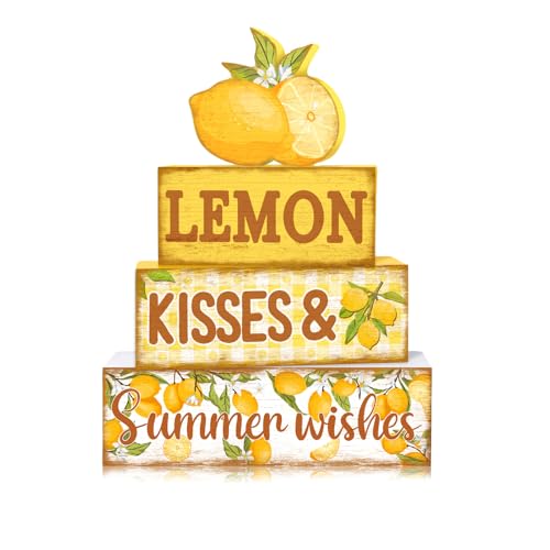 Britimes Tiered Tray Decor Set, 4 Pack, Wooden, Lemon Farmhouse - color: Lemon