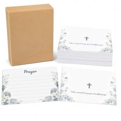 100 Pcs Lined Prayer Cards - 4x3 Christian Note Cards with Blue Floral Art - 250GSM Matte Paper Boxed Set for Church, Small Group & Prayer Requests - color: BLUE FLORAL