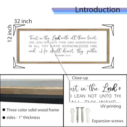 FZMHASLWW Christian Wall Art Proverbs 3:5-6, 32"×12", Wood - color: Proverbs 3:5-6 (Wood), size: 32"L x 12"W