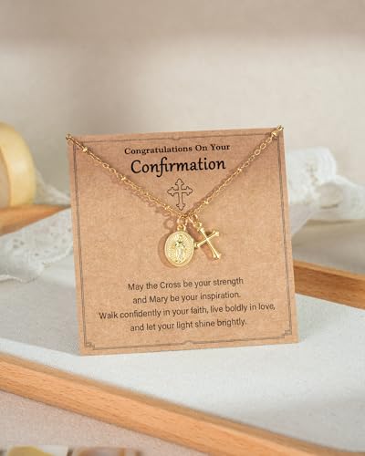 Tarsus Catholic Baptism/First Communion/Confirmation Gifts for Girls, Cross Virgin Mary Pendant Necklace Faith-Inspired Jewelry for Girls Teens - style: Confirmation