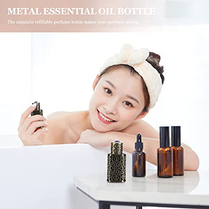Beavorty 3Ml Hollow Engraved Metal Perfume Oil Bottle Refillable Atomizer Spray Bottle for Travel and Essential Oil Storage - color: Green