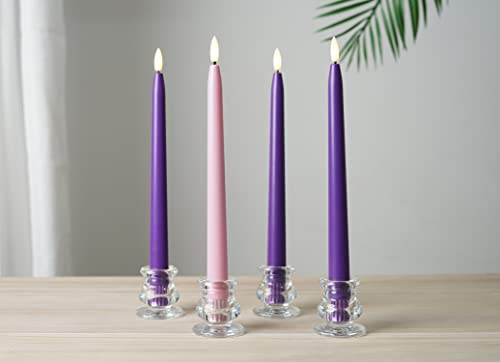 Stmarry Flameless Advent Candles, Set of 4 - Flickering LED Flame, 11 Inch Taper Candlesticks, Remote Controlled, Purple and Pink for Christmas Wreath - color: Purple and Pink