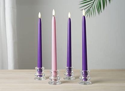 Stmarry Flameless Advent Candles, Set of 4 - Flickering LED Flame, 11 Inch Taper Candlesticks, Remote Controlled, Purple and Pink for Christmas Wreath - color: Purple and Pink