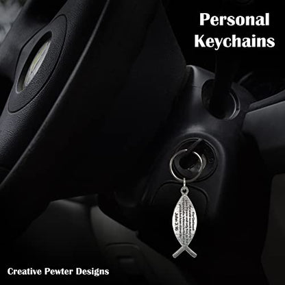 Jesus Fish, John 3:16 Keychain, Ichthus, A1026KC, 2 3/4”, Pewter, 100% Handmade in the USA, Christian, Catholic, Metal, Ichthus Keychain, Key Chain, Key Ring, Key Fob, Gift, 100 Keychain designs