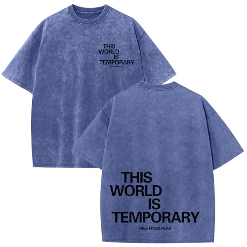 Wrenpies Christian Bible Verse Shirts for Men Jesus Faith God Religious Tshirt Vintage Oversized Graphic Acid Wash Tees Tops - color: Blue, size: Small