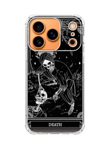 The Death Tarot Card Skull Case for iPhone 17 Pro, Trippy Psychedelic Cool Skeleton Phone Cover, Soft Trendy TPU Bumper Cover Case - color: Death Tarot